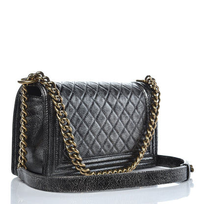 Chanel Cracked Metallic Calfskin Quilted Medium Boy Flap Dark Silver 3 of 11