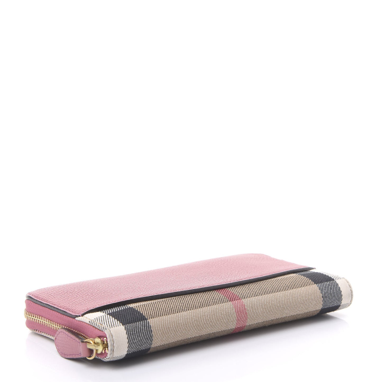 Grainy Calfskin House Check Elmore Zip Around Wallet Mauve Pink