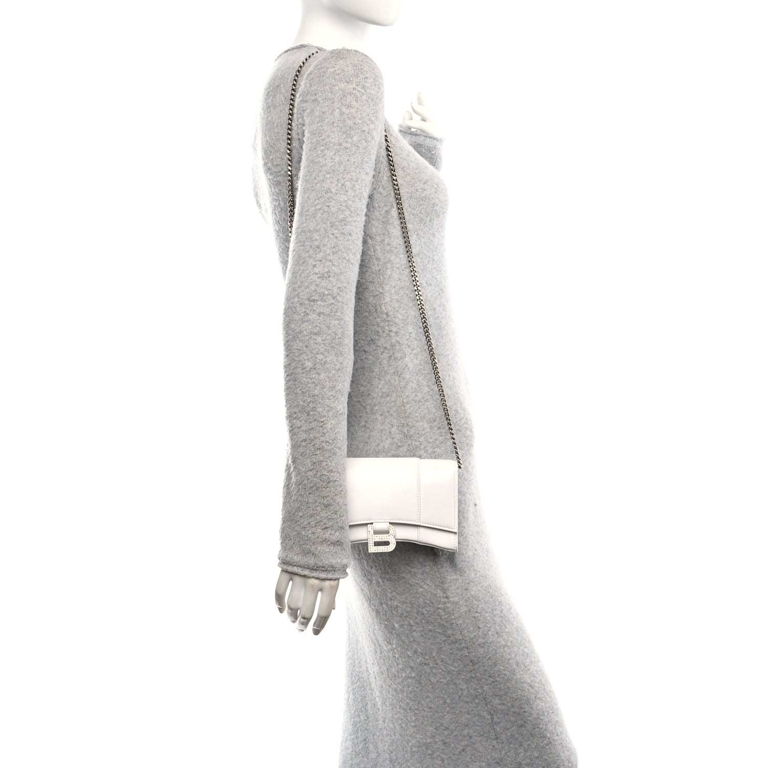 Balenciaga Shiny Box Calfskin Strass Hourglass Chain Bag White 2 of 14