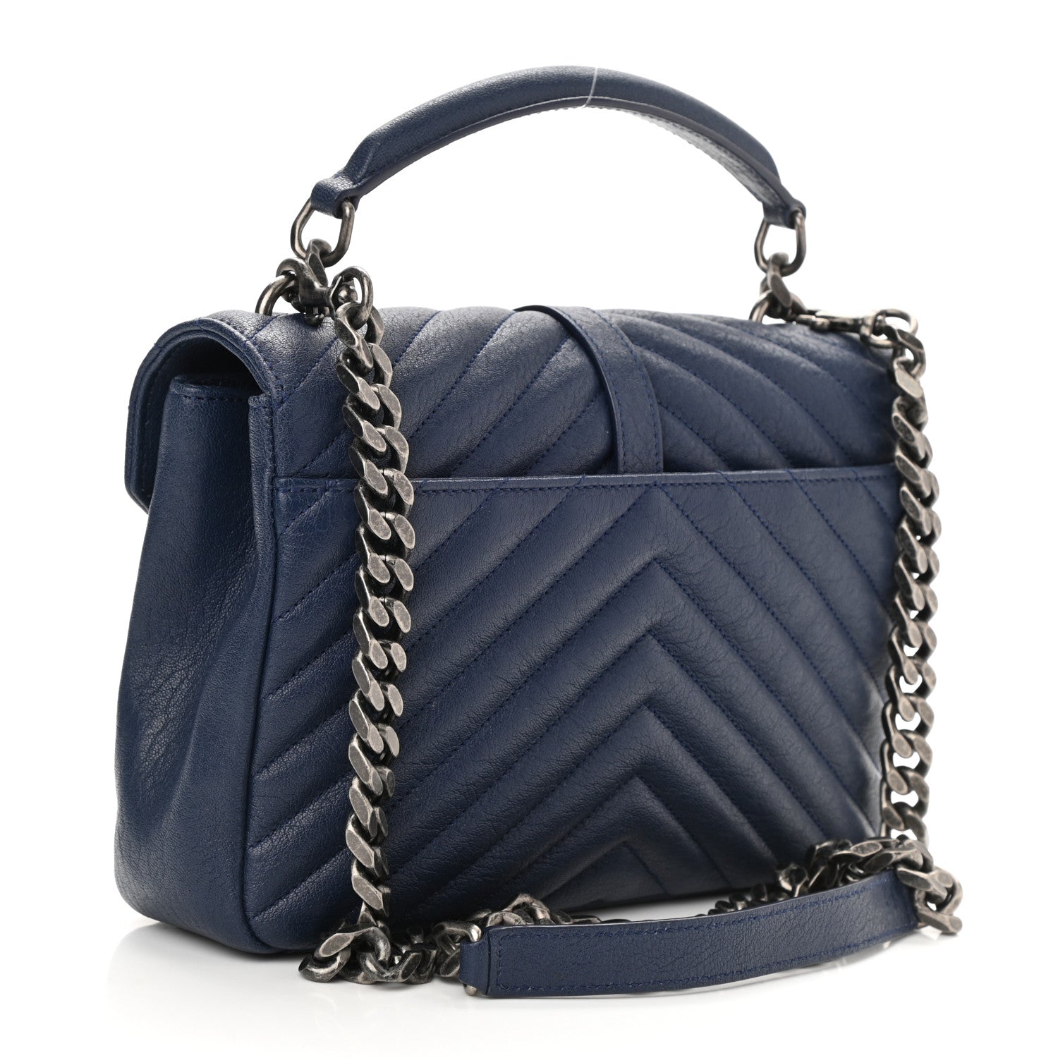 Saint Laurent Sheepskin Matelasse Monogram Medium College Bag Navy 3 of 9