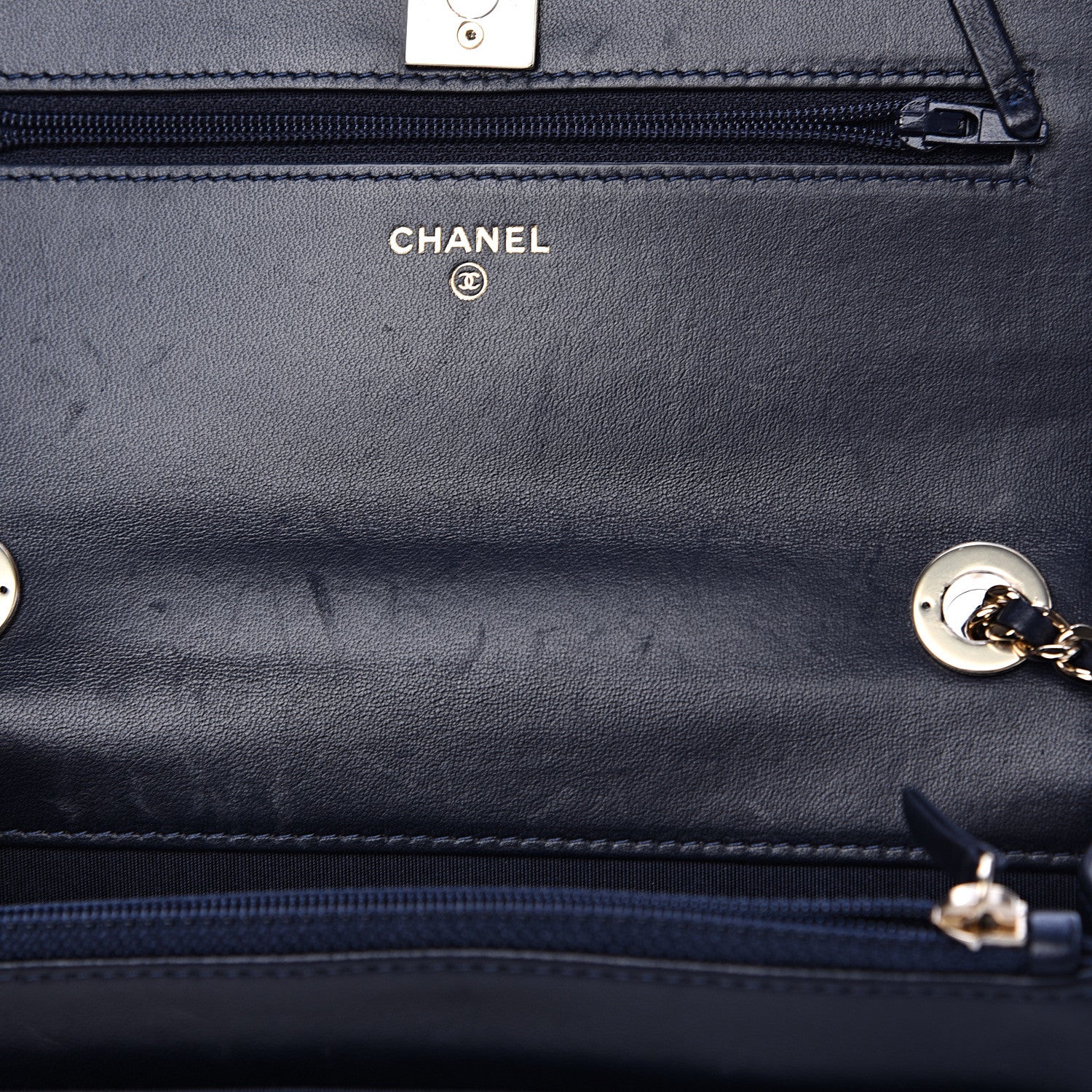 Chanel Lambskin Quilted Trendy CC Wallet On Chain WOC Navy 12 of 17