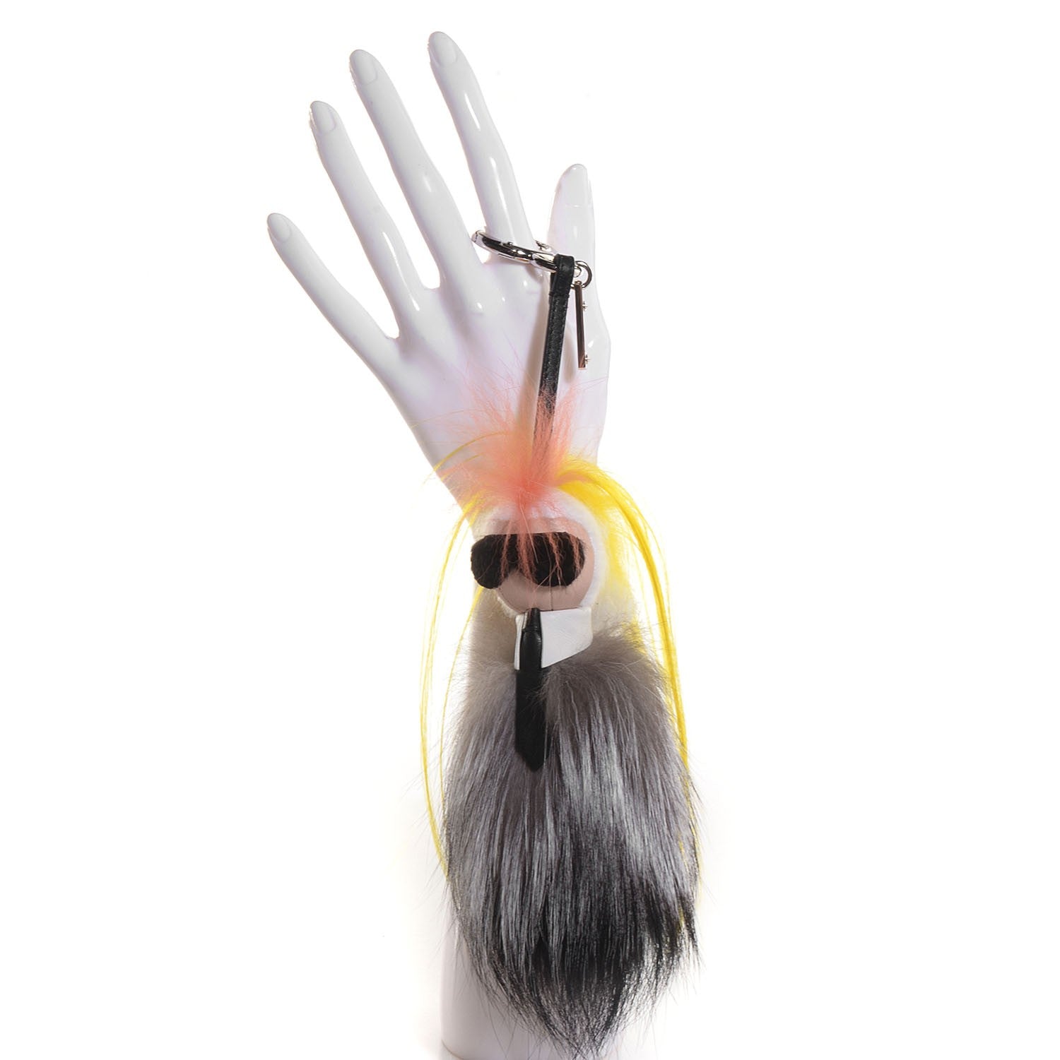 Fendi Fox Mink Goat Fur Mini Karlito Bag Charm White Black Flamingo 2 of 5