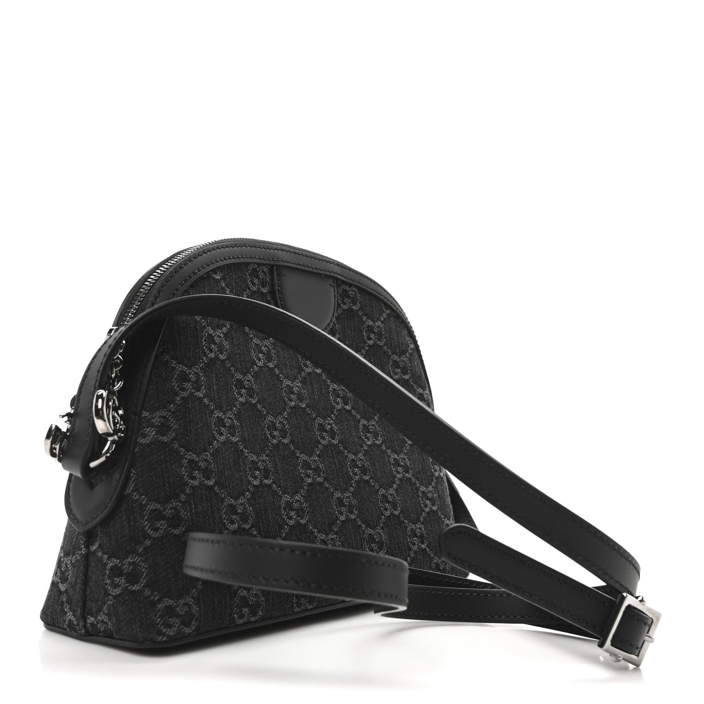 Denim Cuoio Harness GG Monogram Small Ophidia Dome Shoulder Bag Black Medium Grey
