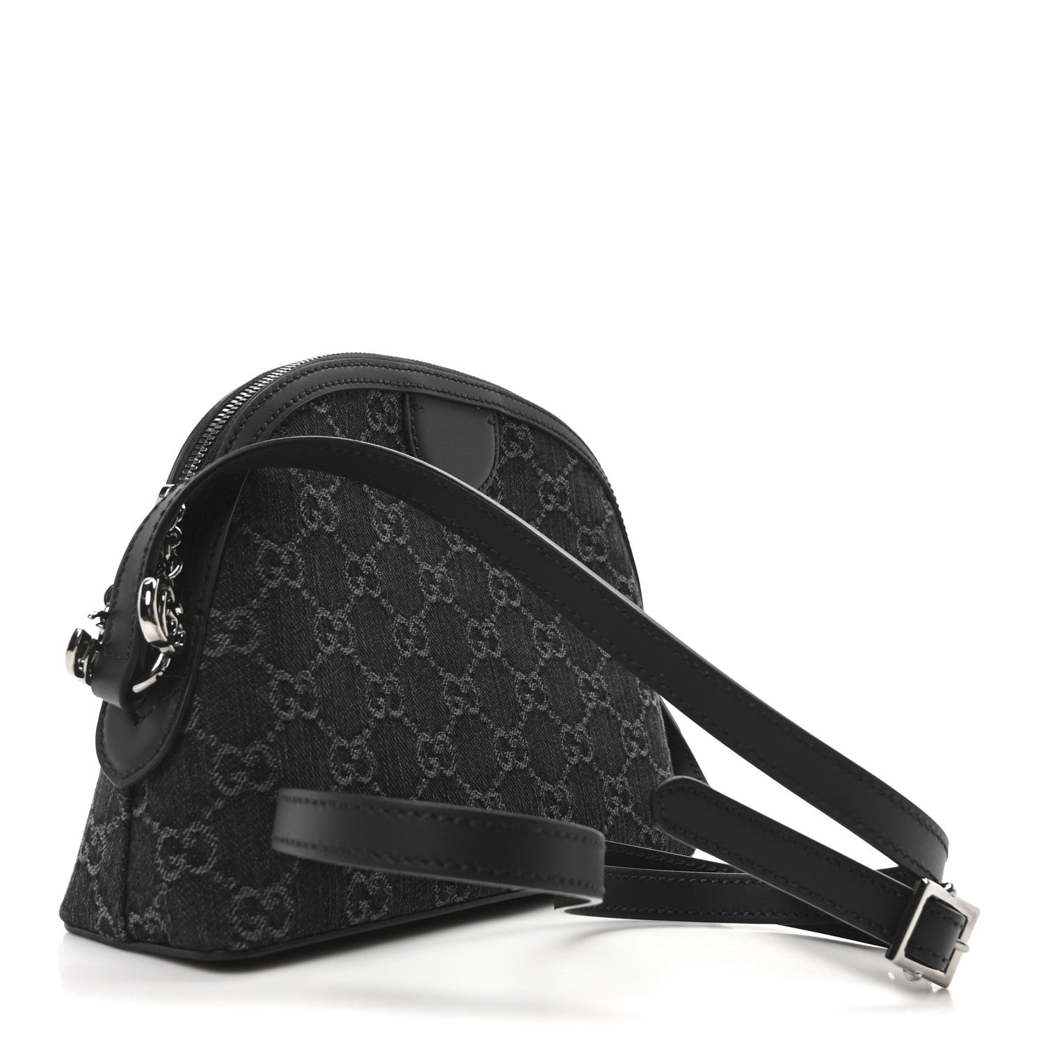 Gucci Denim Cuoio Harness GG Monogram Small Ophidia Dome Shoulder Bag Black Medium Grey 3 of 10