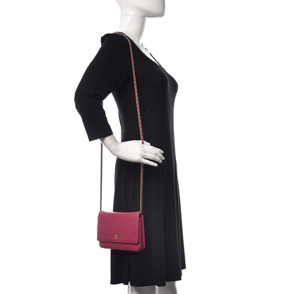 Chanel Caviar Camellia Embossed Wallet On Chain WOC Fuchsia 2 of 22