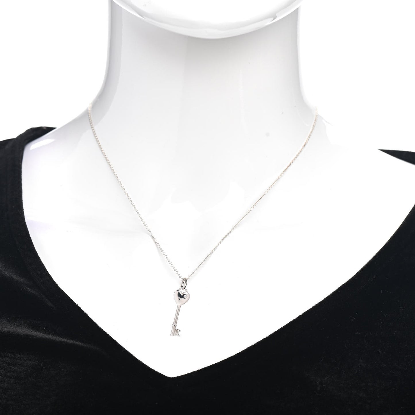 Sterling Silver Diamond Heart Key Pendant Necklace