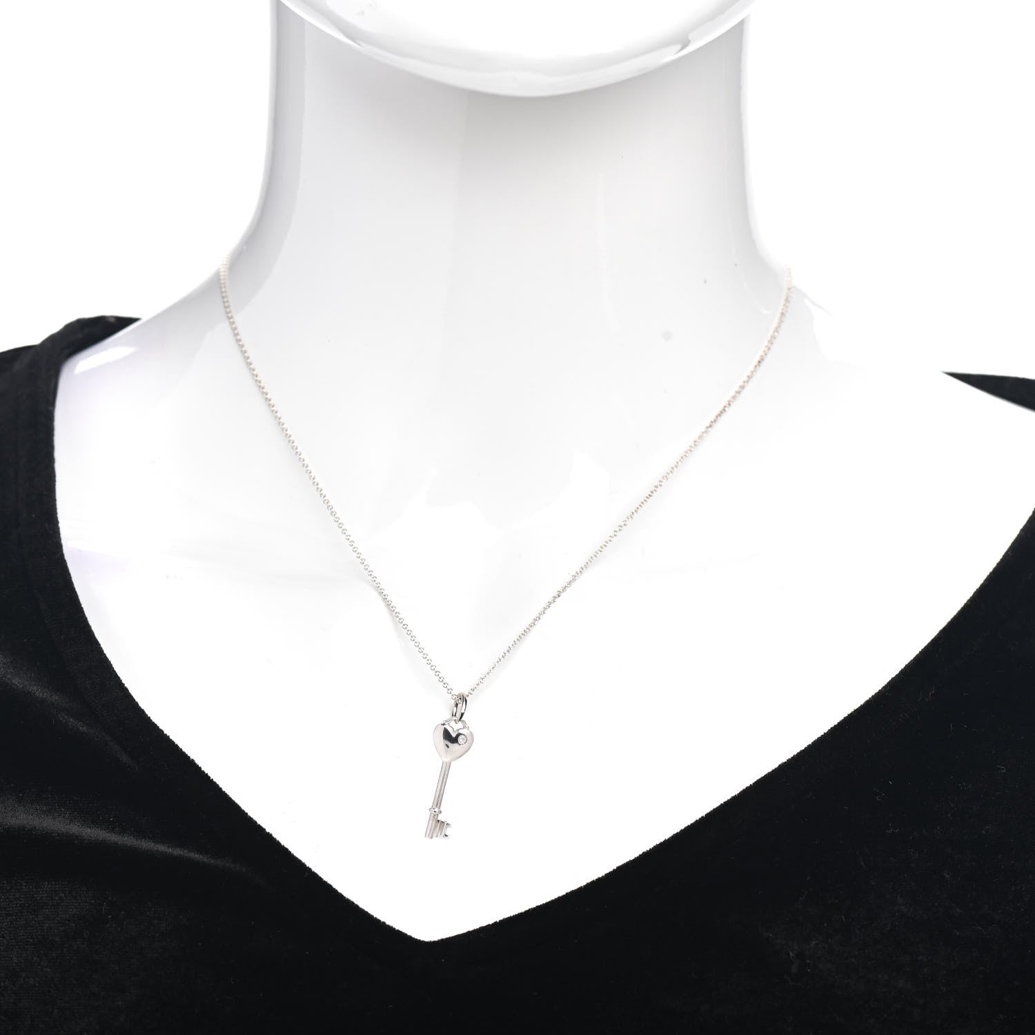 Tiffany Sterling Silver Diamond Heart Key Pendant Necklace 2 of 4