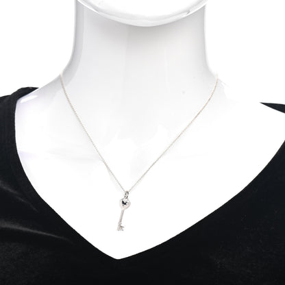 Tiffany Sterling Silver Diamond Heart Key Pendant Necklace 2 of 4