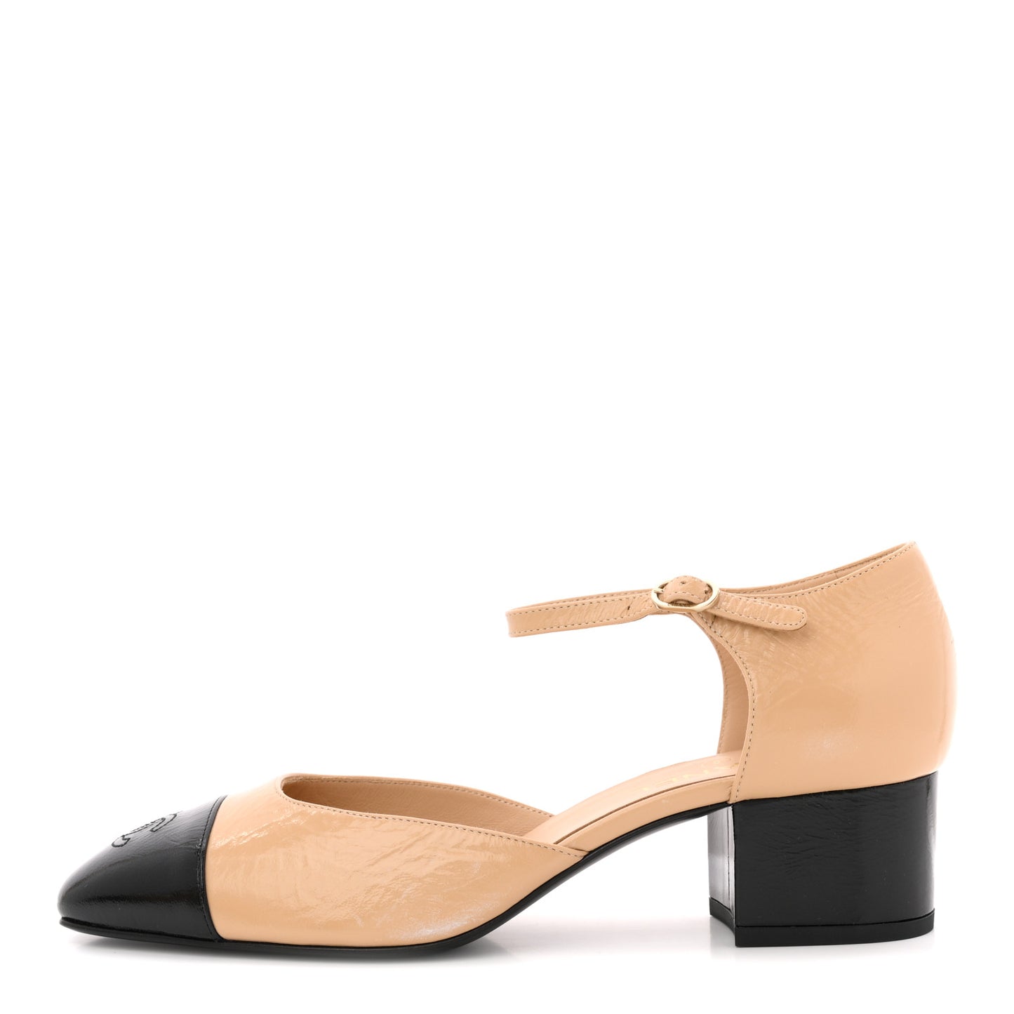 Shiny Lambskin CC Cap Toe Mary Janes Pumps 41 Beige Black