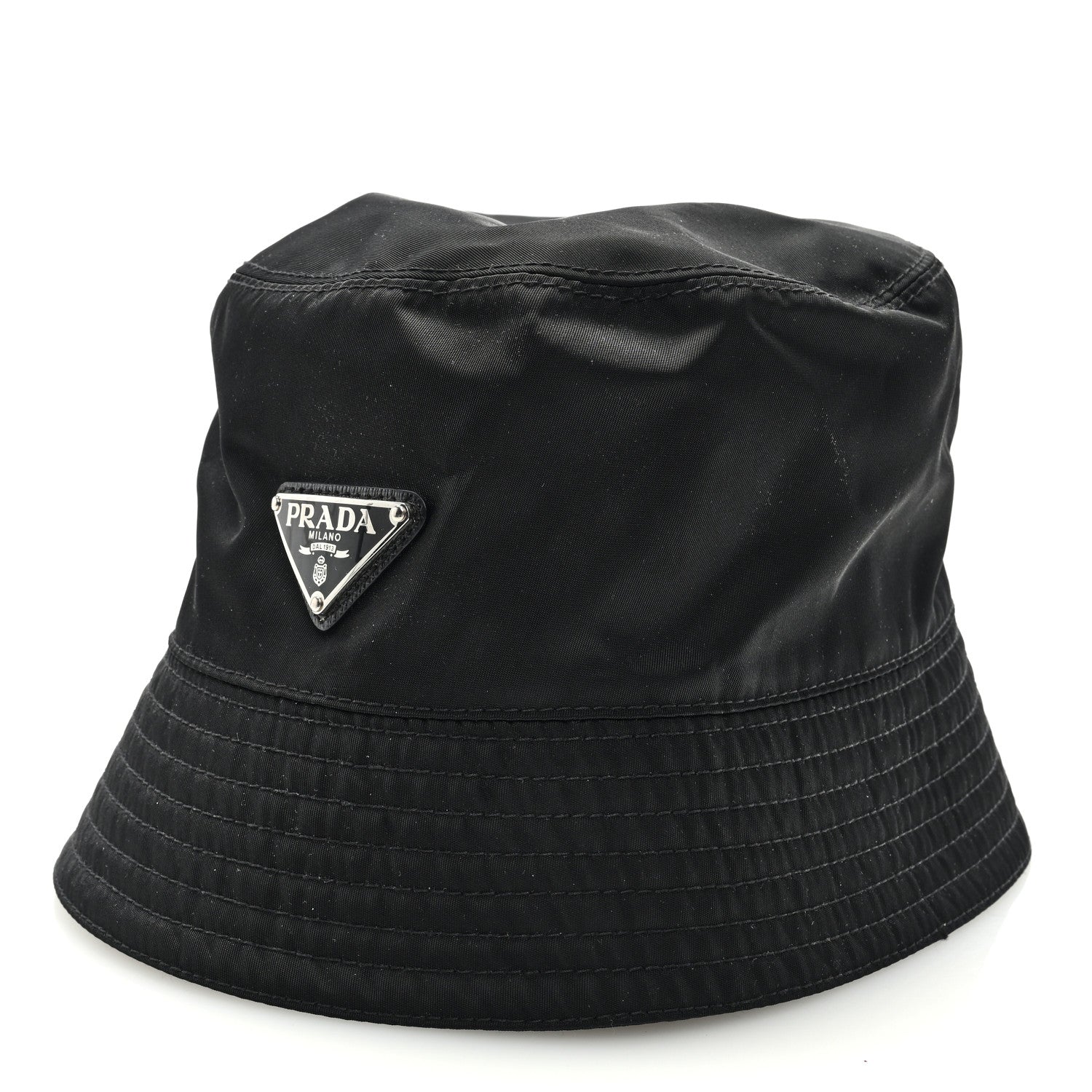 Prada Re-Nylon Metal Triangle Logo Womens Bucket Hat S Black 1 of 7