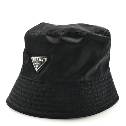 Prada Re-Nylon Metal Triangle Logo Womens Bucket Hat S Black 1 of 7