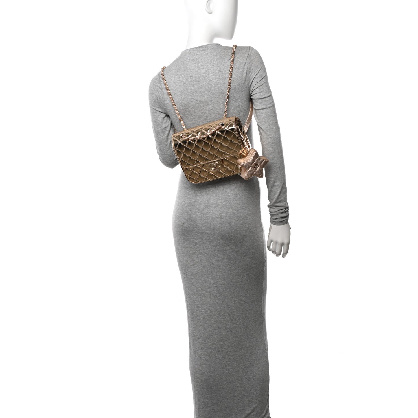 Mirror Calfskin Metallic Calfskin Quilted Hollywood Boulevard Backpack With Coin Purse Gold