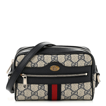 Gucci GG Supreme Monogram Textured Dollar Calfskin Web Mini Ophidia Shoulder Bag Beige Blue 1 of 12