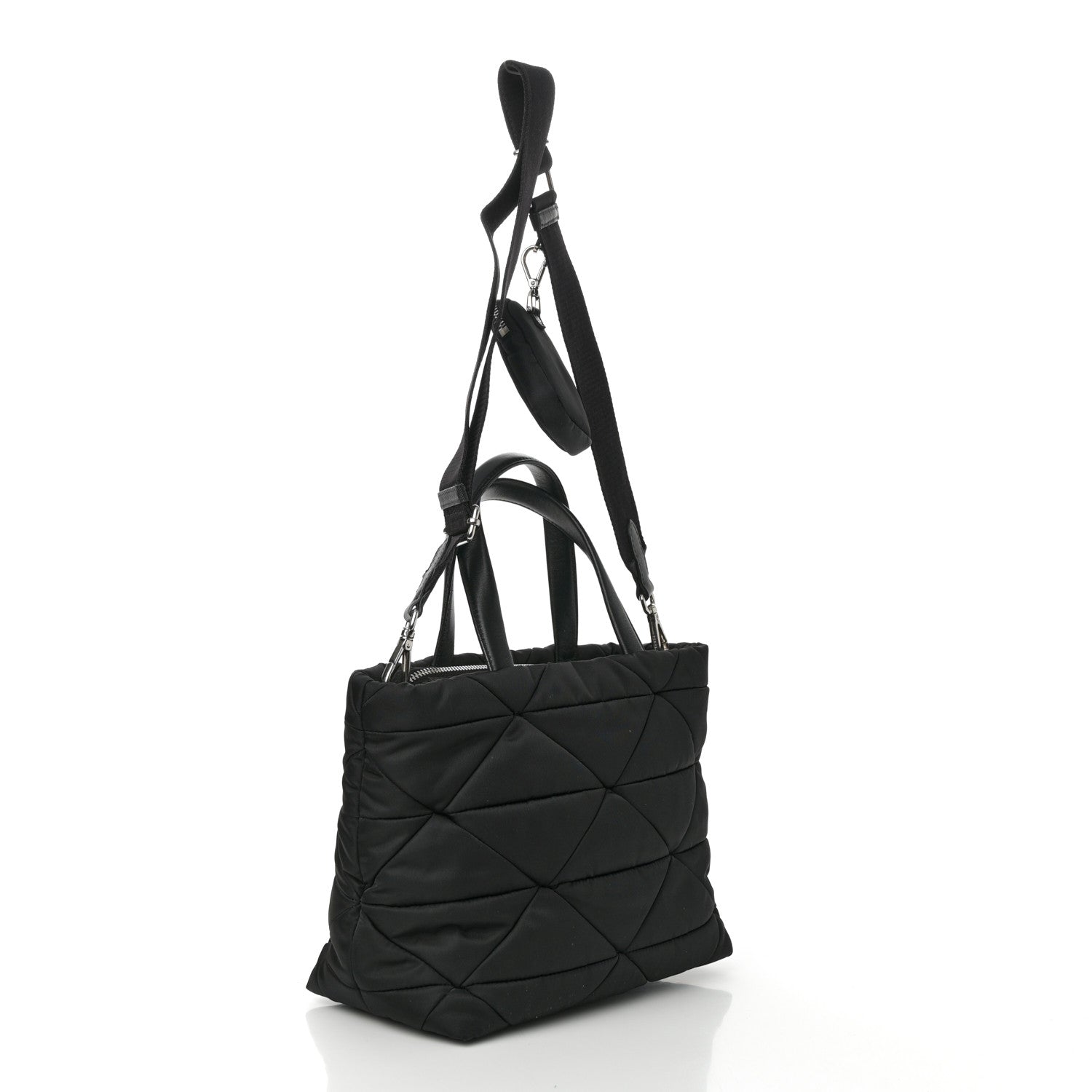 Prada Re-Nylon Nappa Triangle Quilted Padded Double Handled Zip Pocket Tote Black 3 of 11
