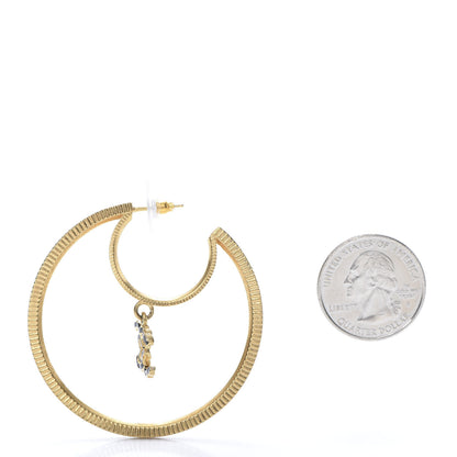 Chanel Crystal CC Drop Hoop Earrings Gold 3 of 6