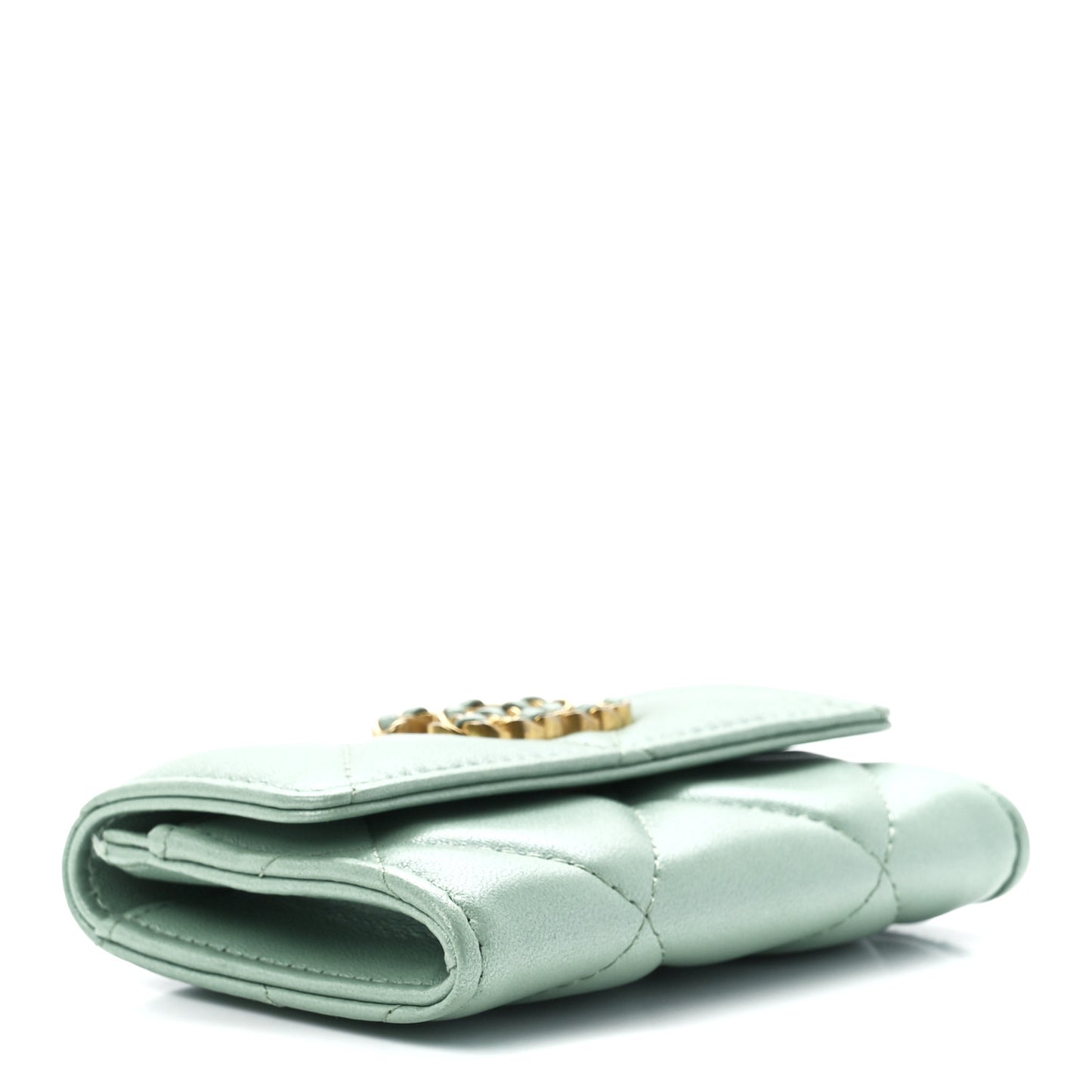 Lambskin Quilted Chanel 19 Flap Card Holder Light Green