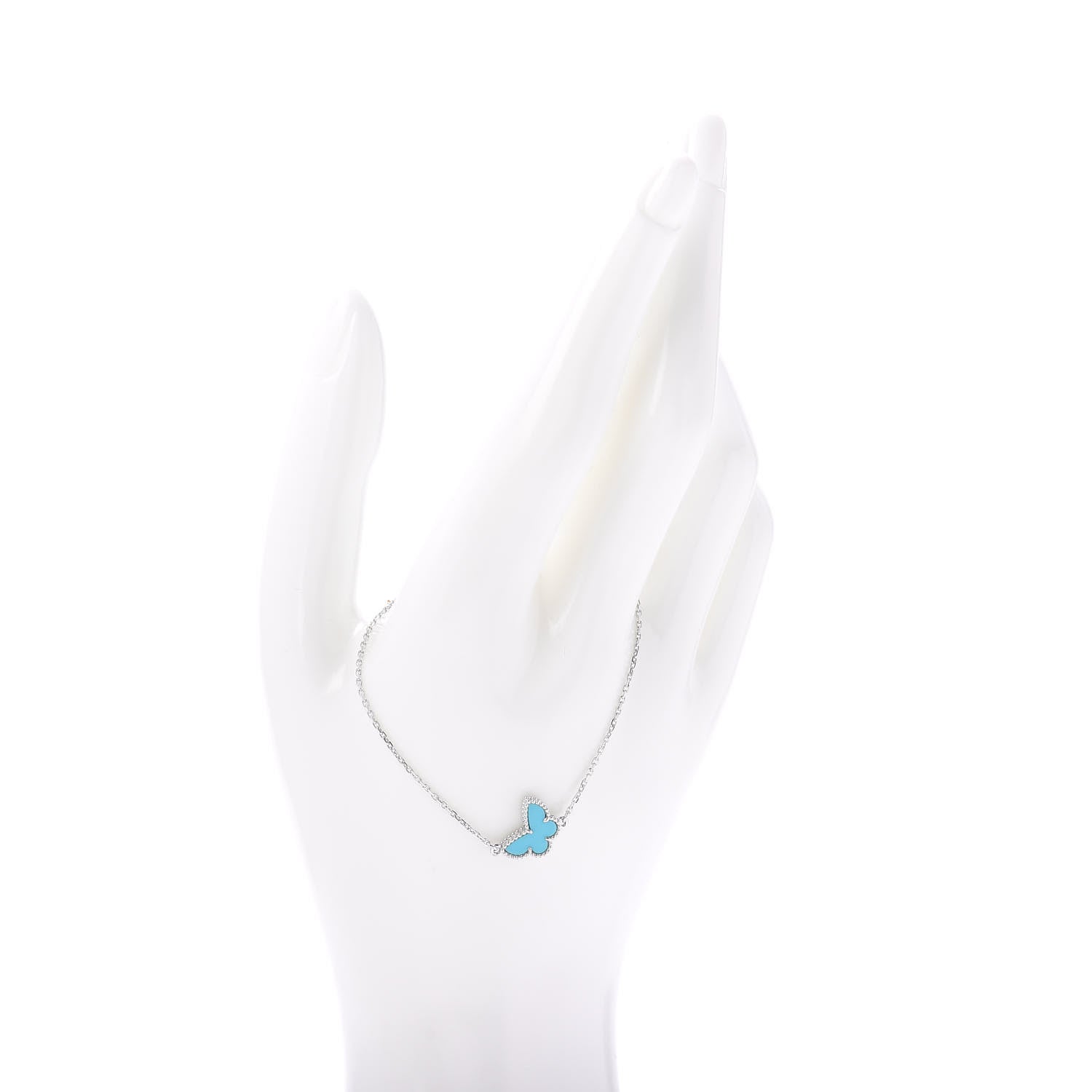 Van Cleef & Arpels 18K White Gold Turquoise Sweet Alhambra Butterfly Bracelet 2 of 5