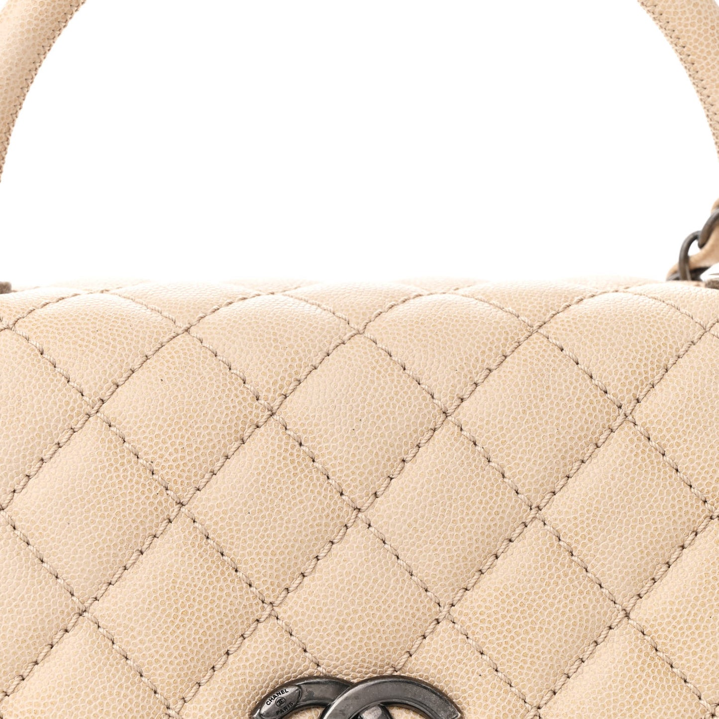 Caviar Quilted Small Coco Handle Flap Light Beige
