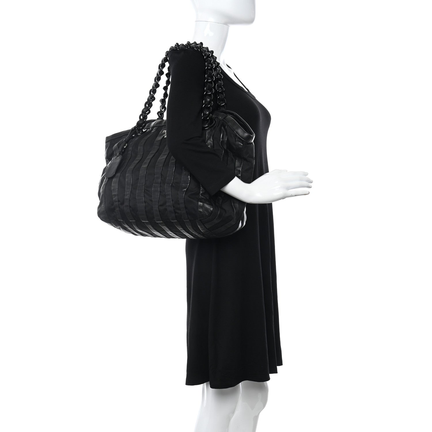 Prada Metallic Nappa Tessuto Nylon Mordore Stripes Tote Black 2 of 11