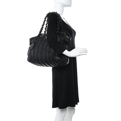 Prada Metallic Nappa Tessuto Nylon Mordore Stripes Tote Black 2 of 11