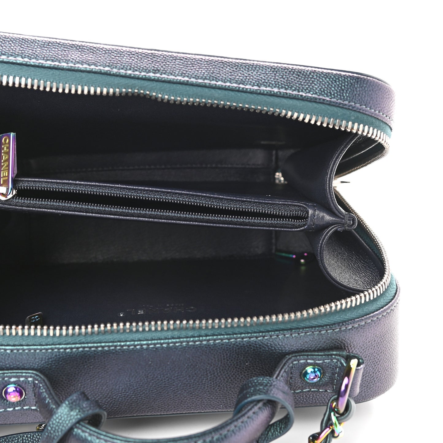 Iridescent Caviar Quilted Medium CC Filigree Vanity Case Dark Turquoise