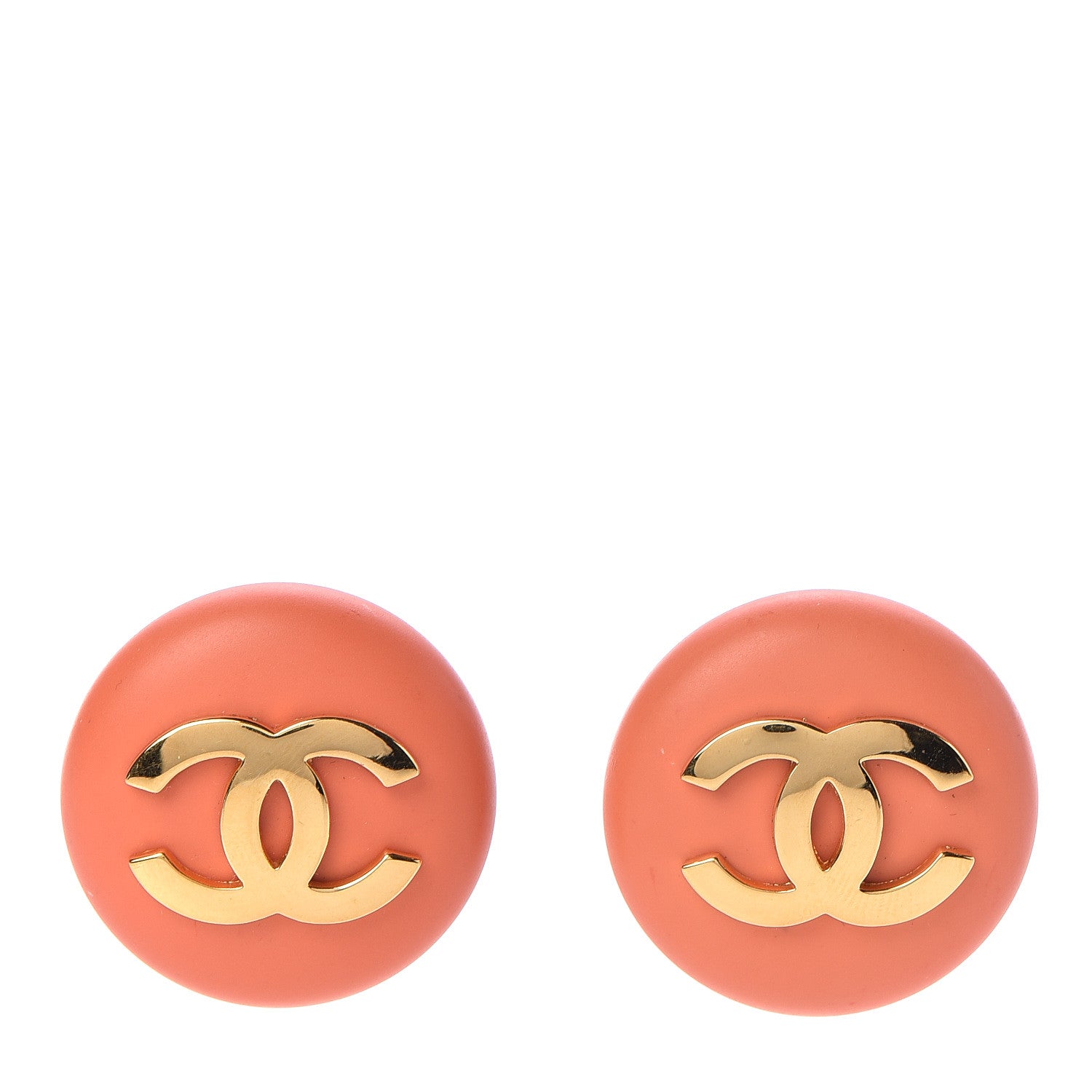 Chanel Resin CC Clip On Earrings Coral Gold 1 of 4