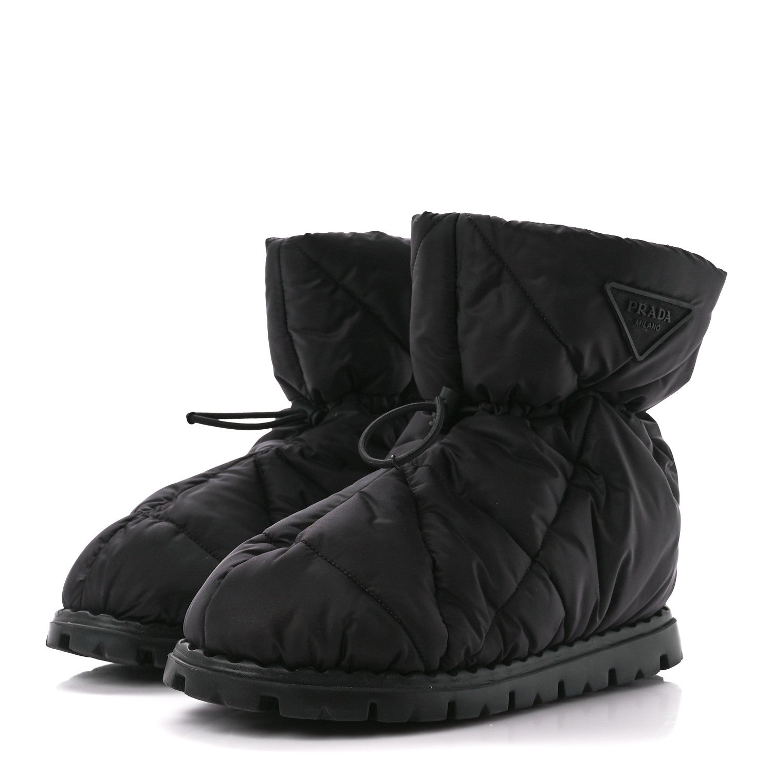 Prada Re-Nylon Piuma Triangle Logo Padded Drawcord Snow Boots 38.5 Black 3 of 8
