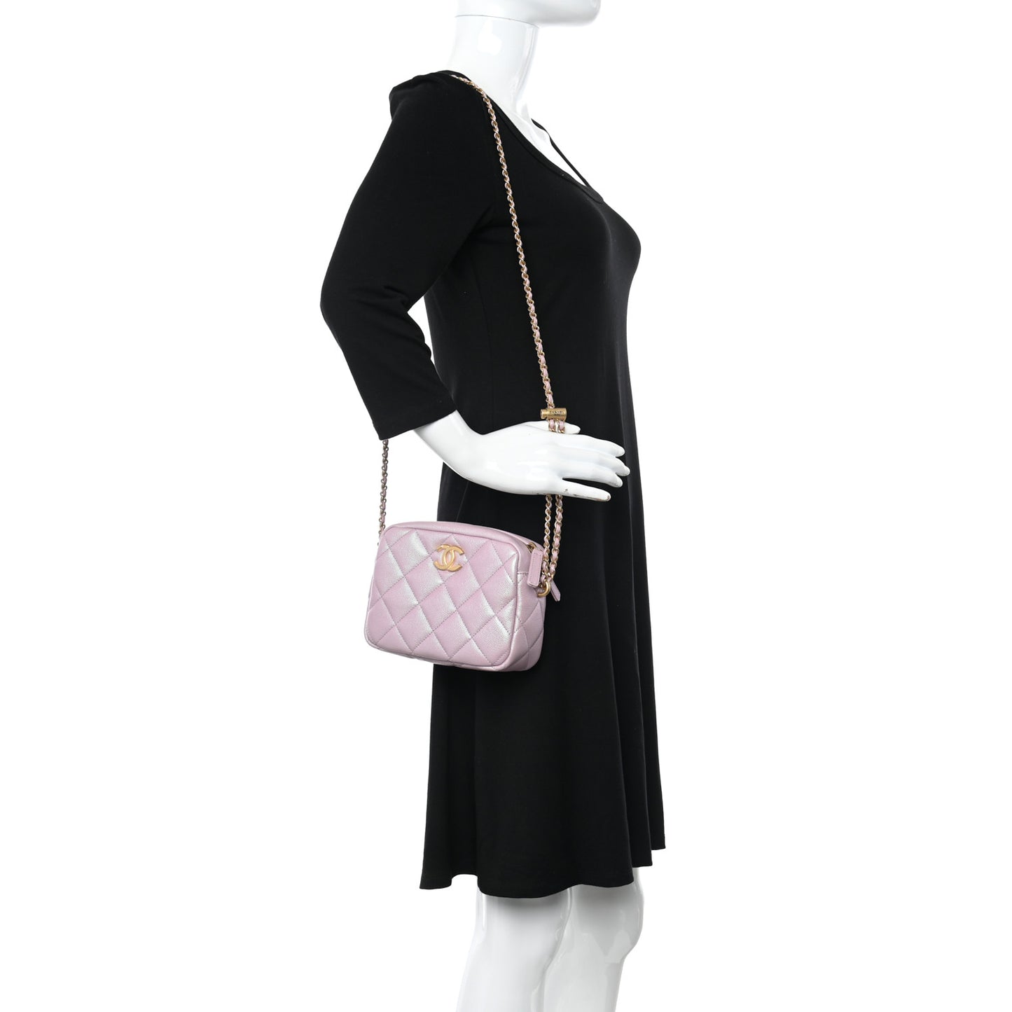 Iridescent Caviar Quilted Mini My Perfect Camera Case Pink
