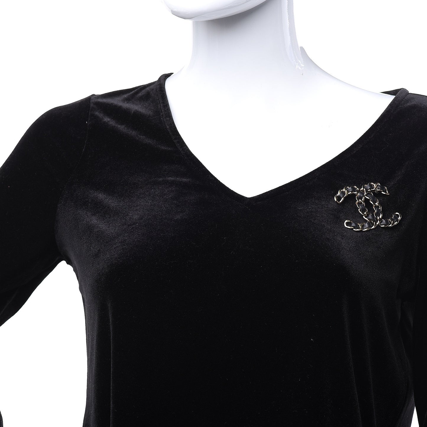 Lambskin Chain CC Brooch Black Gold