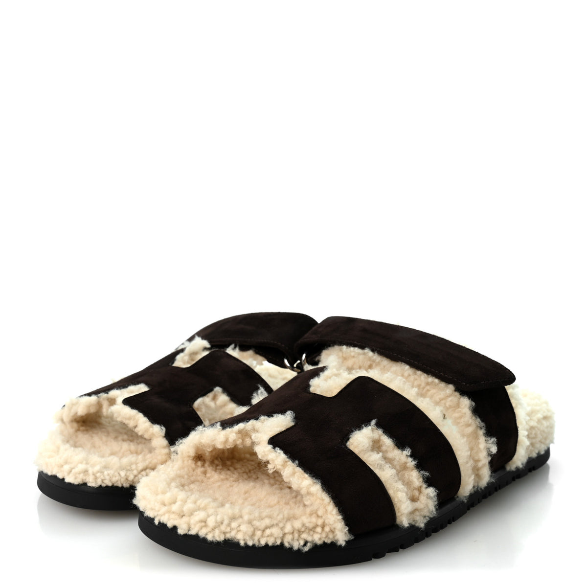 Hermes Suede Goatskin Woolskin Womens Chypre Sandals 38 Marron Ebene 4 of 9