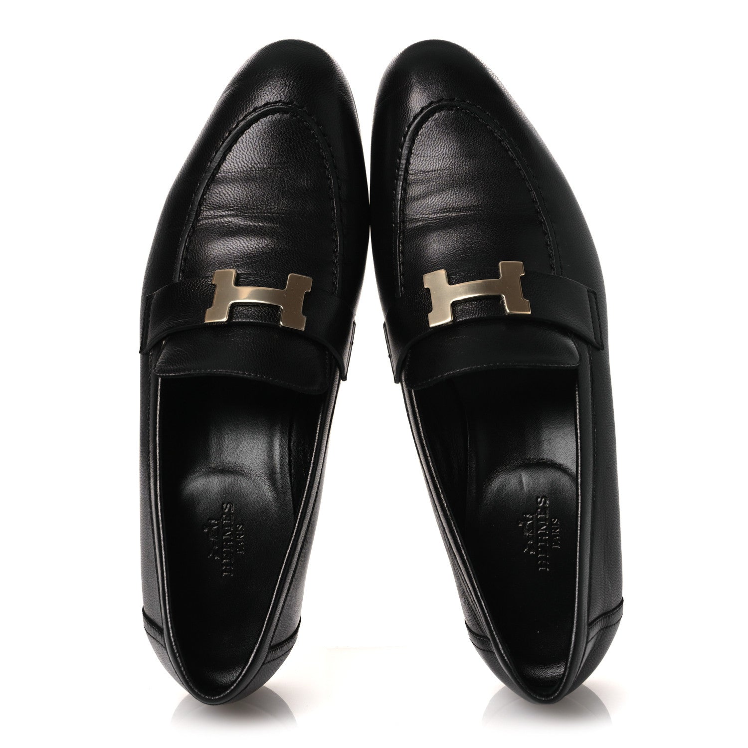 Hermes Goatskin Womens Paris Loafers 39.5 Black 2 of 12