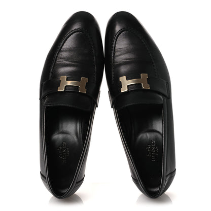 Hermes Goatskin Womens Paris Loafers 39.5 Black 2 of 12