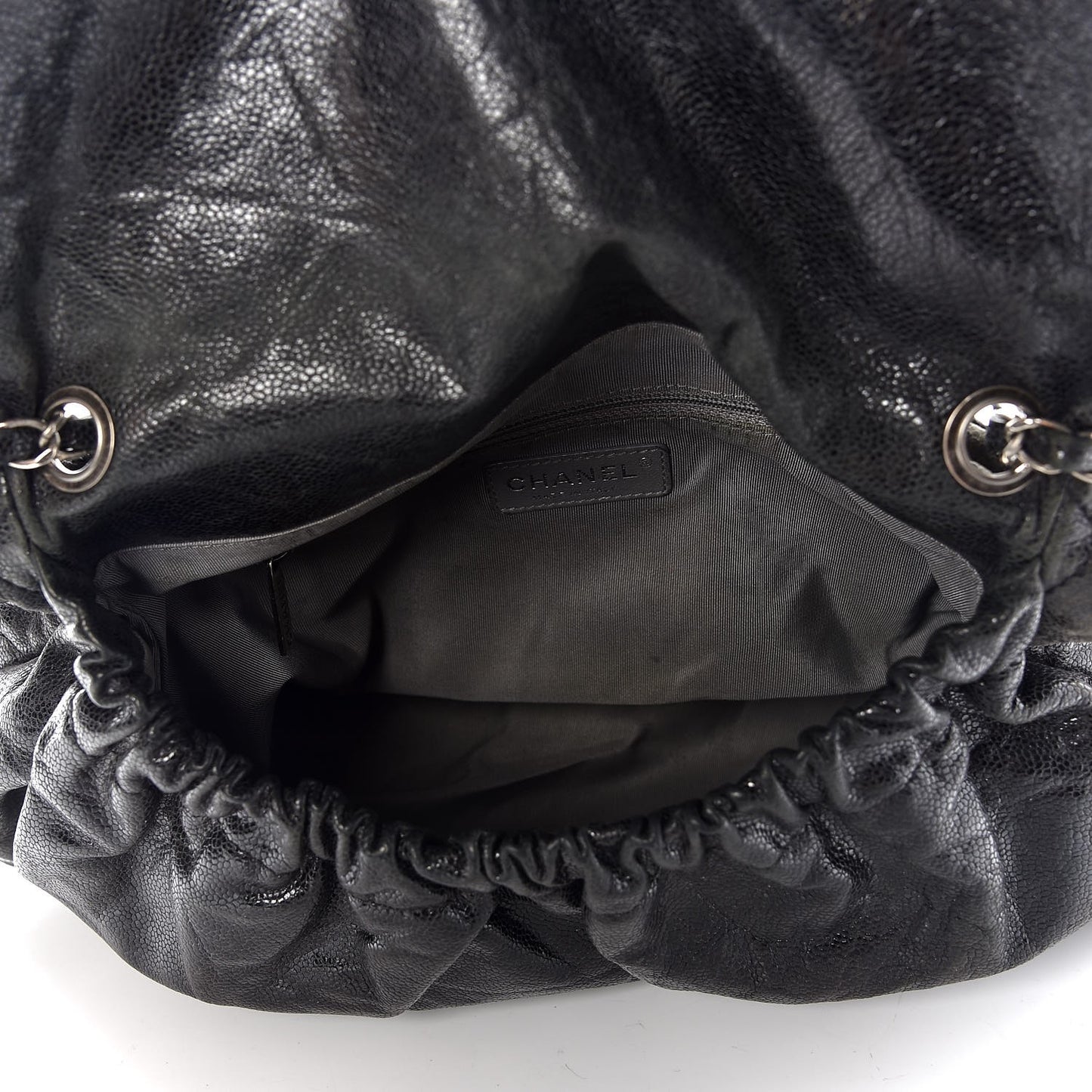 Crumpled Caviar Quilted Maxi Elastic Flap Black