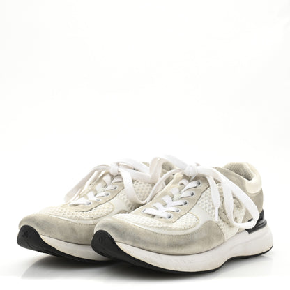 Chanel Calfskin Mesh Lycra Suede Womens Logo Sneakers 36.5 White 4 of 9