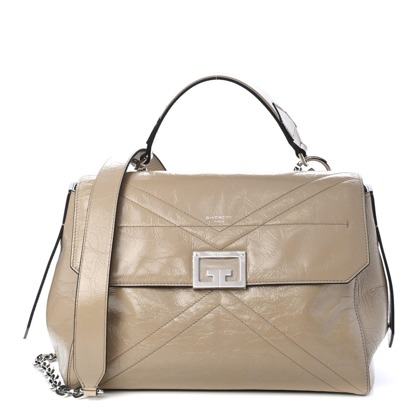 Creased Patent Calfskin Medium ID Flap Beige
