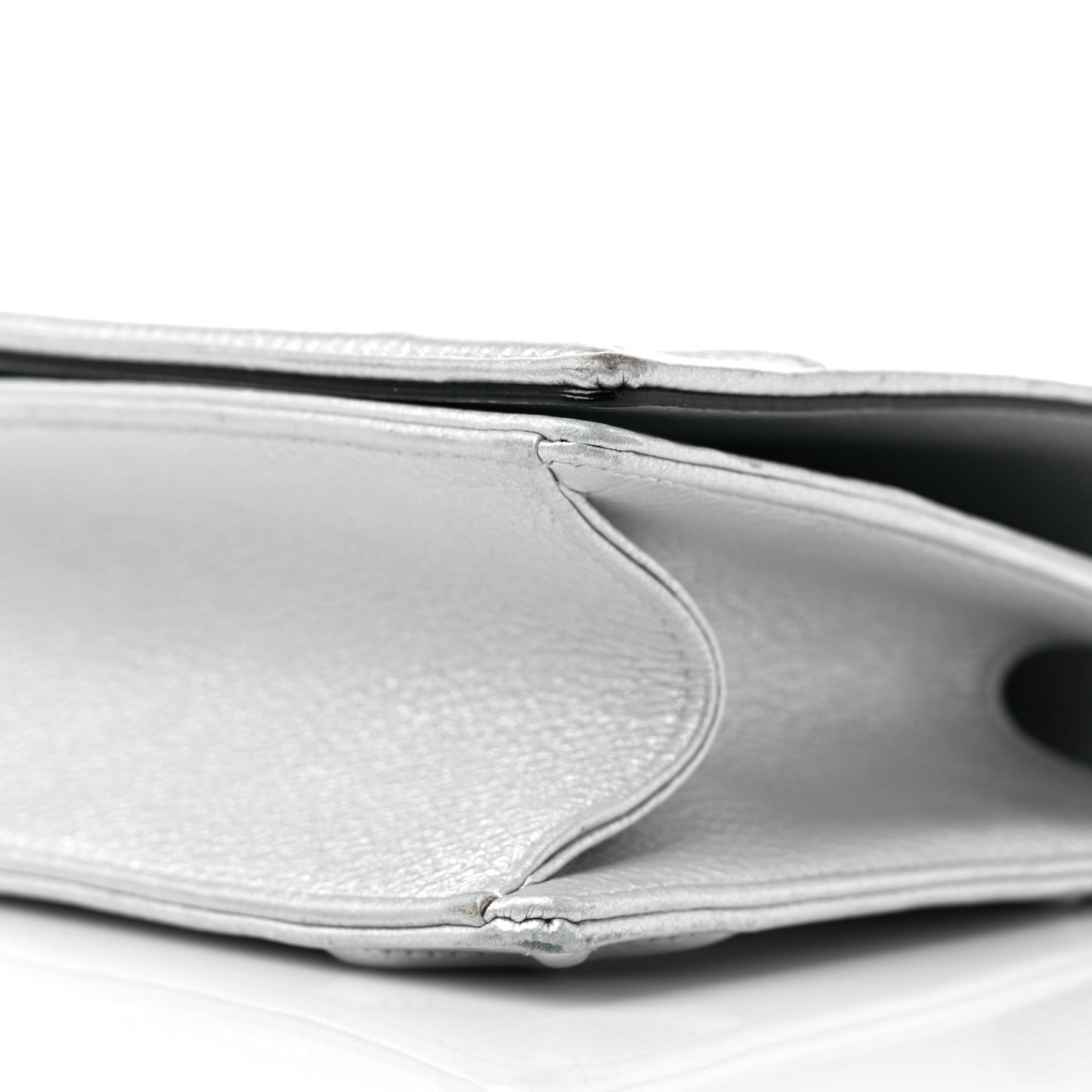 Metallic Grained Calfskin Medium Diorama Flap Bag Silver