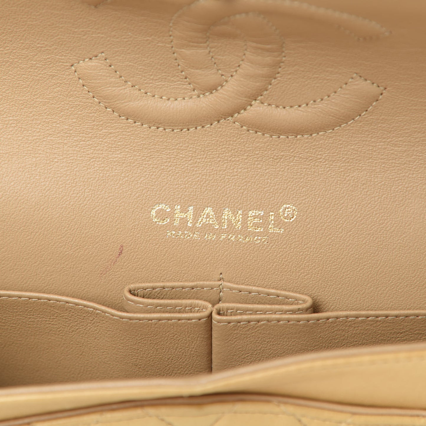 Lambskin Quilted Medium Double Flap Beige