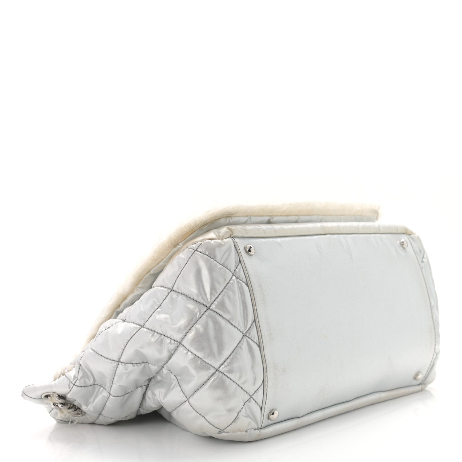 Chanel Vinyl Mohair Trimmed Accordion Arctic Polar Ice Flap Silver 4 of 10