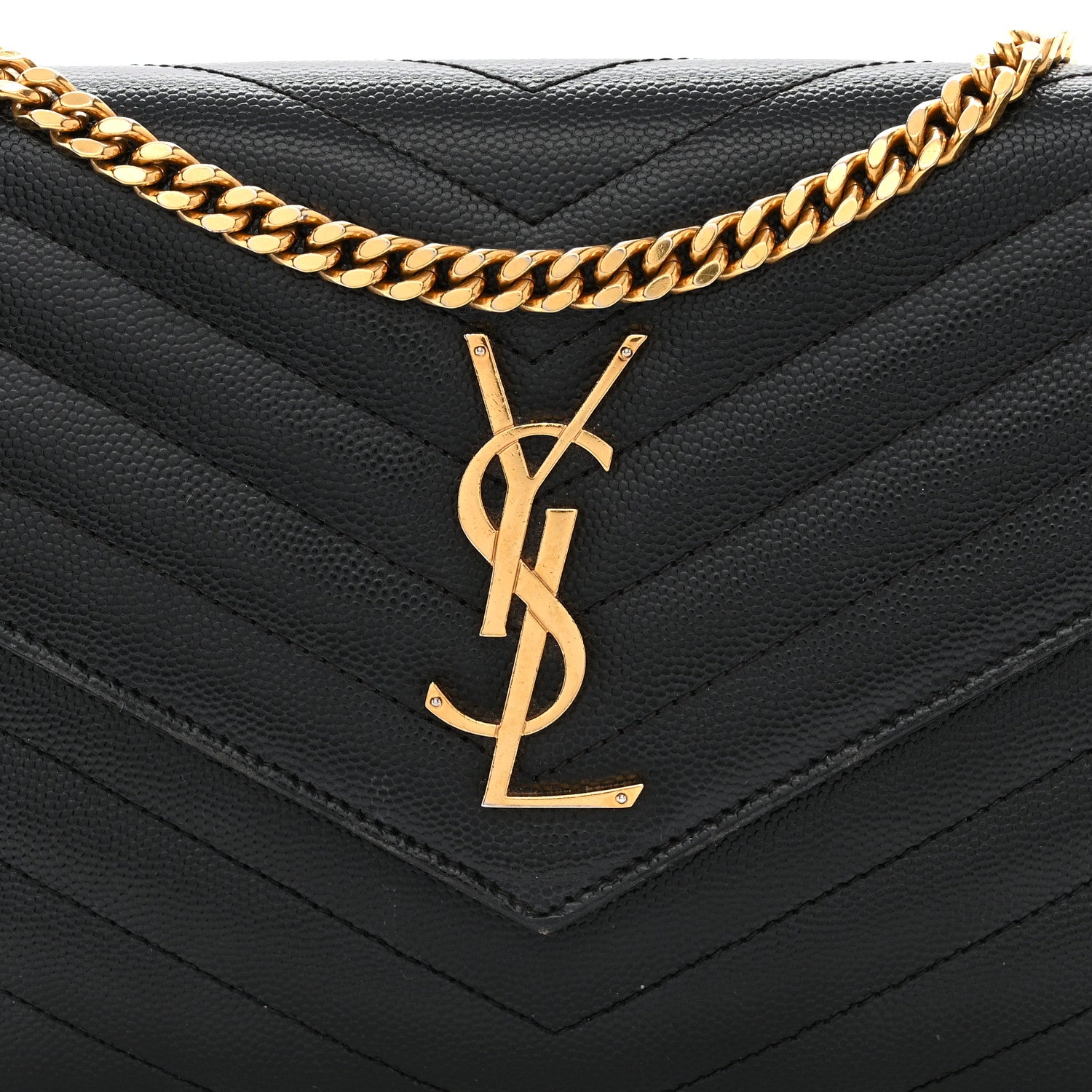 Saint Laurent Grain De Poudre Matelasse Chevron Monogram Chain Wallet Black 8 of 10