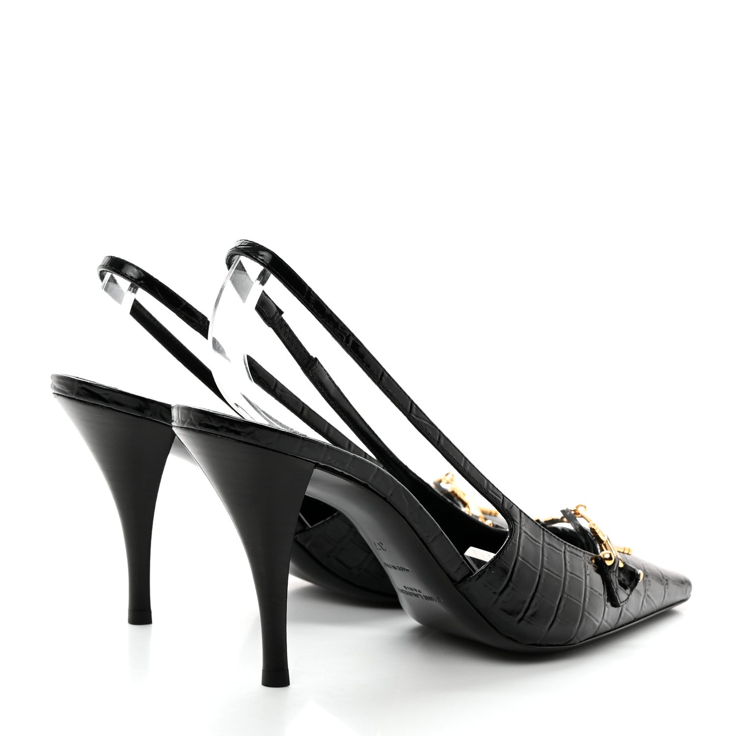 Calfskin Crocodile Embossed Slingback Tom 90 Pumps 37 Black