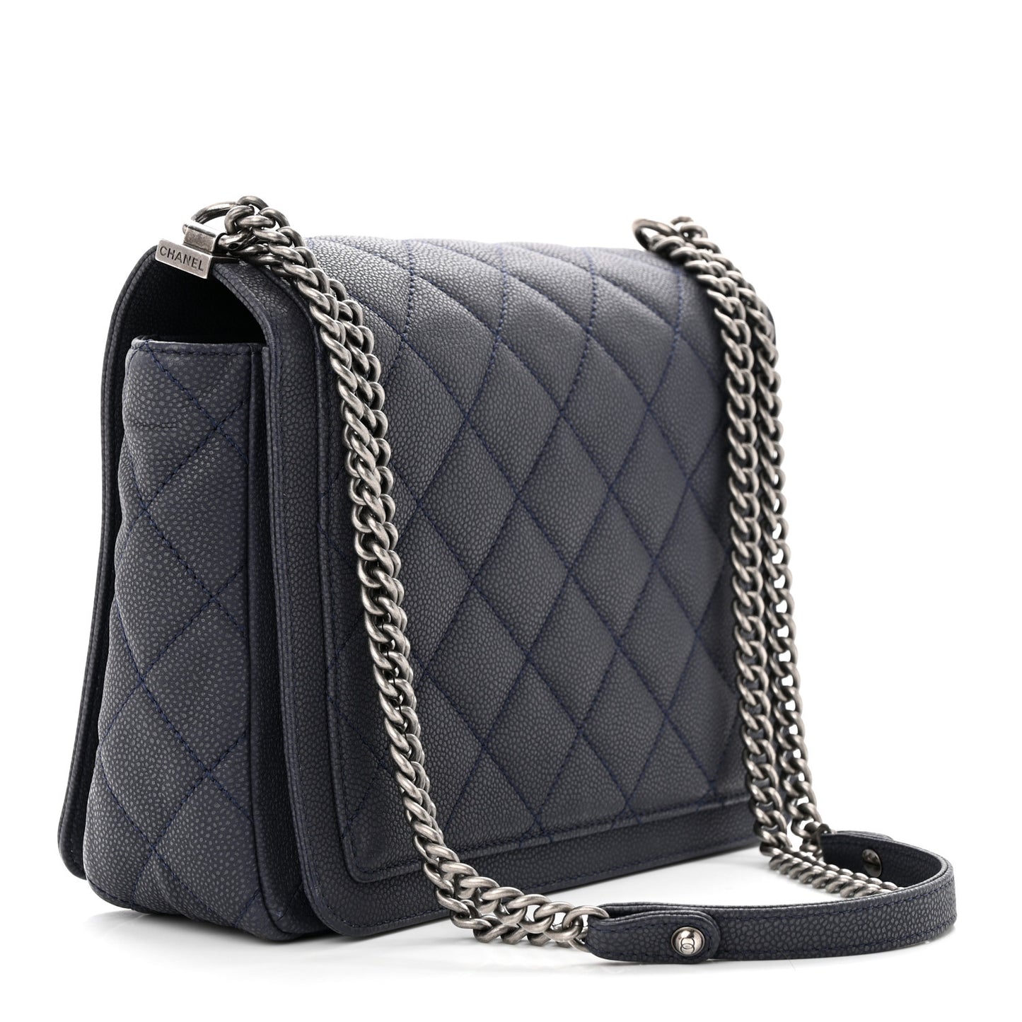 Washed Caviar Quilted Small Square Turn Around Ligne Flap Navy