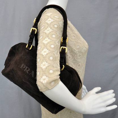 Prada Suede Scamosciato Logo Bag 2 of 11