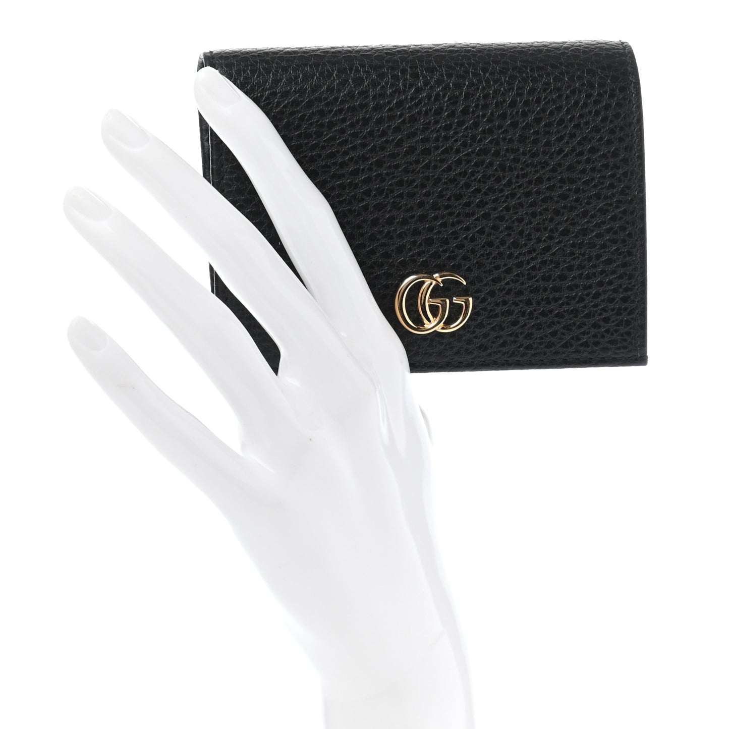Pebbled Calfskin GG Marmont Card Case Black