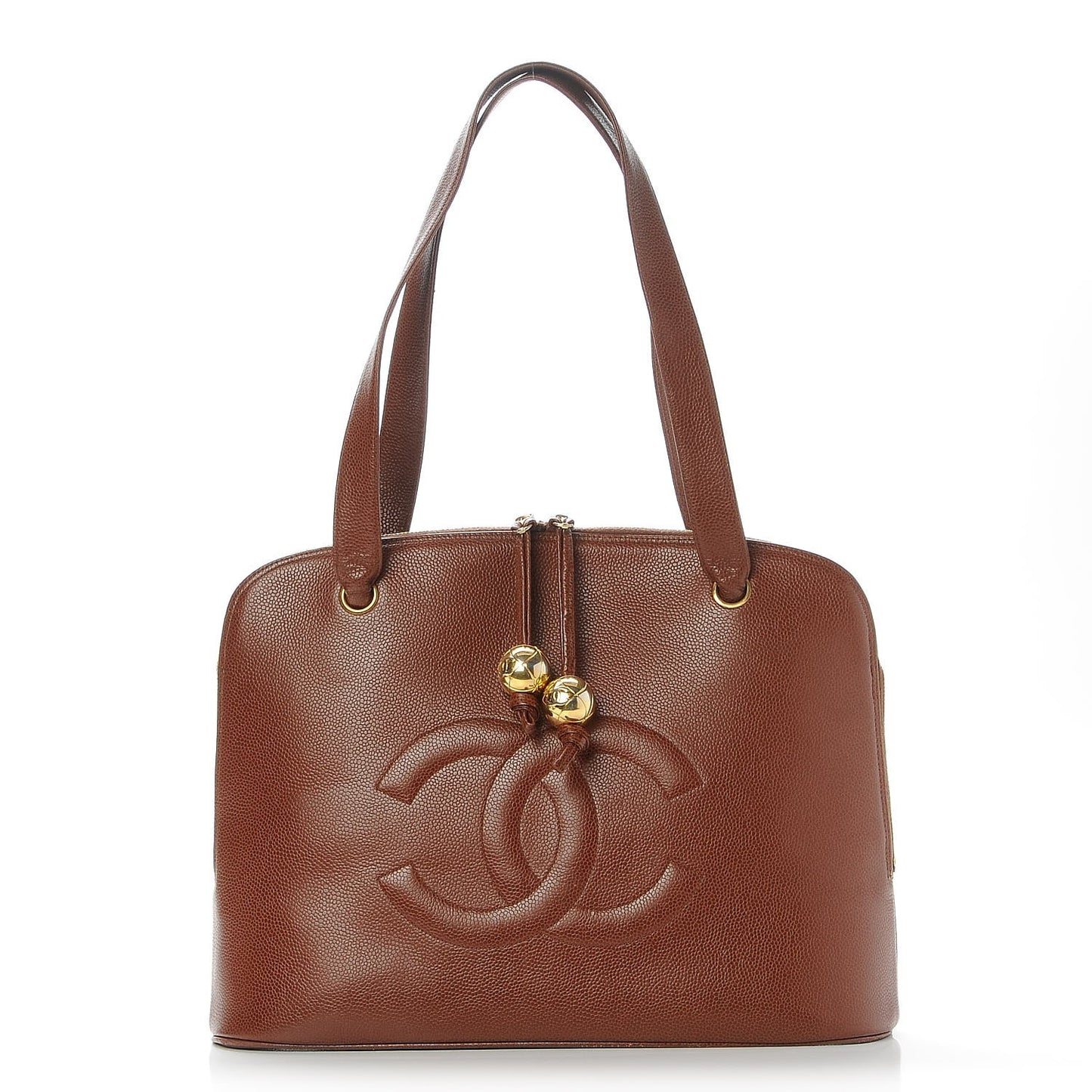 Caviar Large CC Shoulder Bag Brown