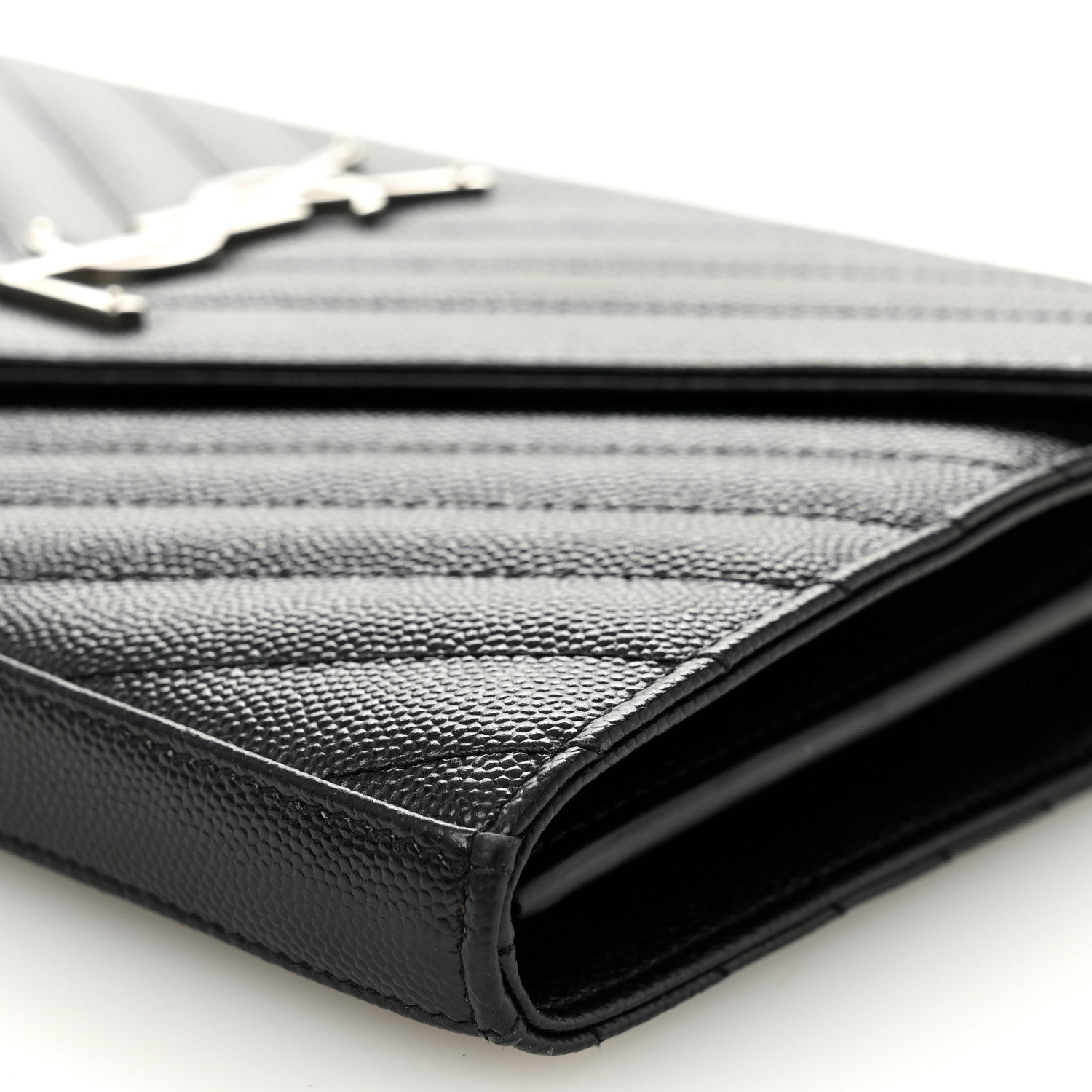Saint Laurent Grain De Poudre Matelasse Chevron Monogram Chain Wallet Black 9 of 10