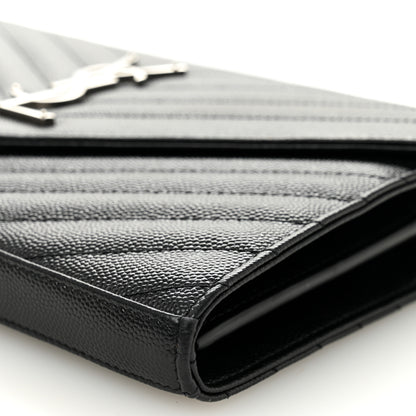 Saint Laurent Grain De Poudre Matelasse Chevron Monogram Chain Wallet Black 9 of 10
