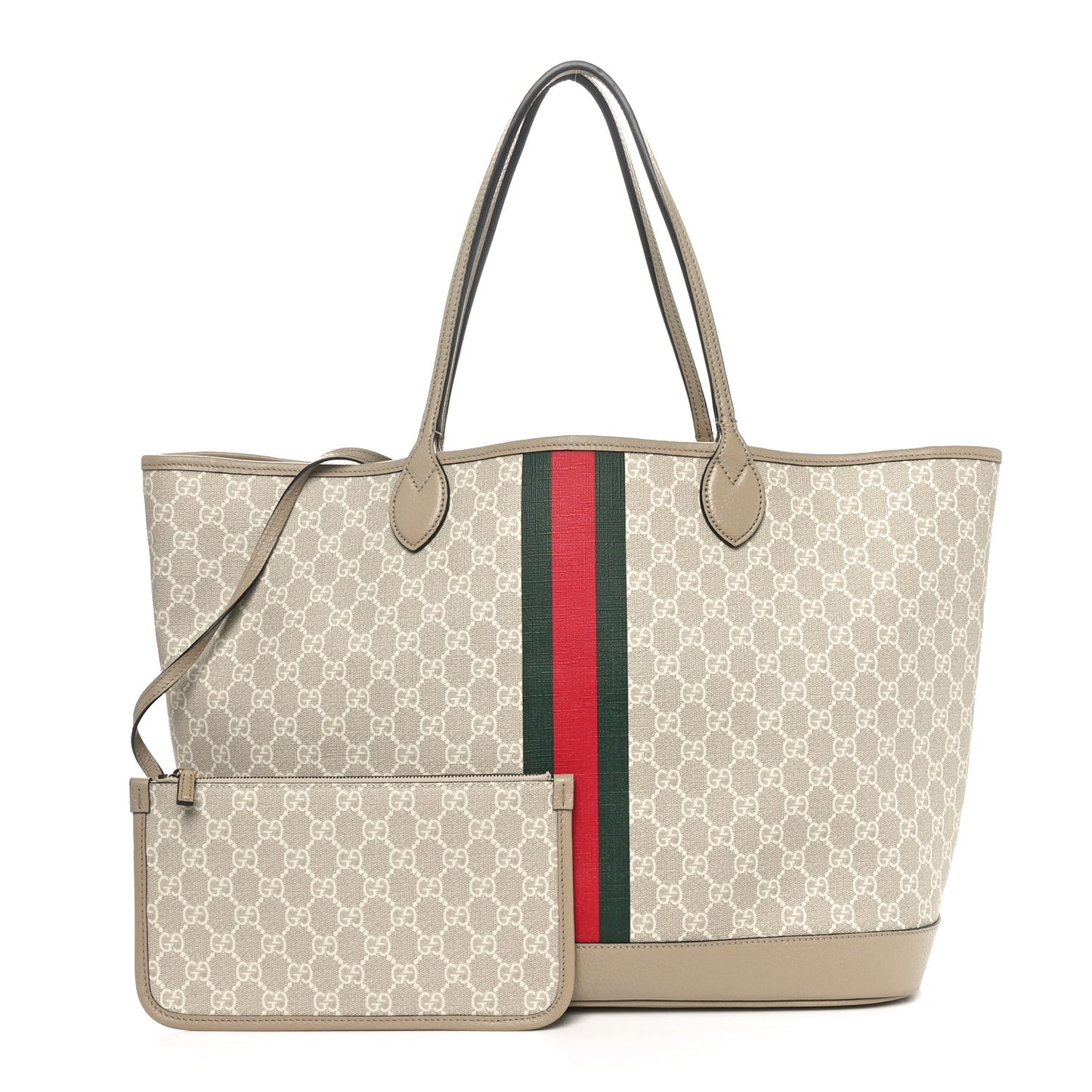 GG Supreme Monogram Textured Dollar Calfskin Web Large Ophidia Tote Beige  Mystic White Oatmeal