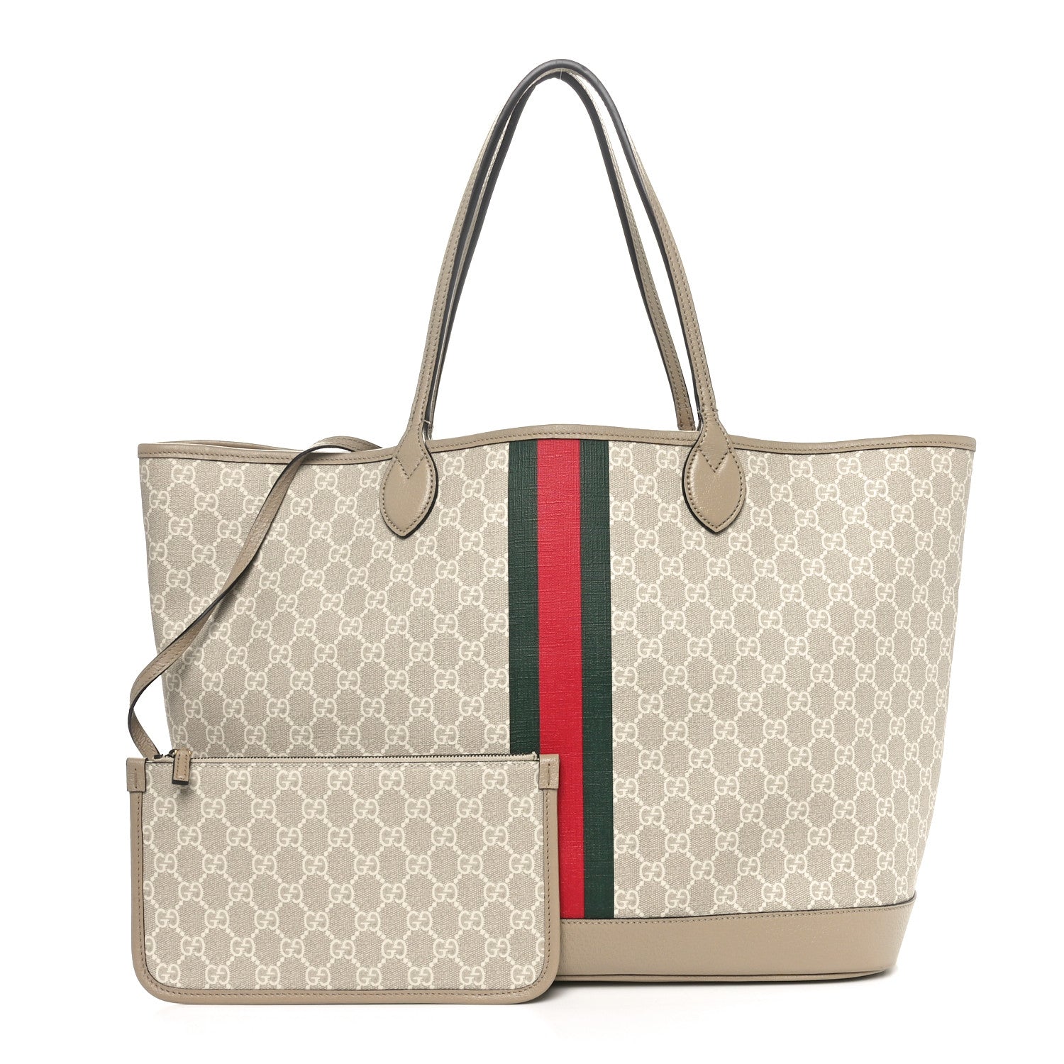 Gucci GG Supreme Monogram Textured Dollar Calfskin Web Large Ophidia Tote Beige  Mystic White Oatmeal 3 of 12