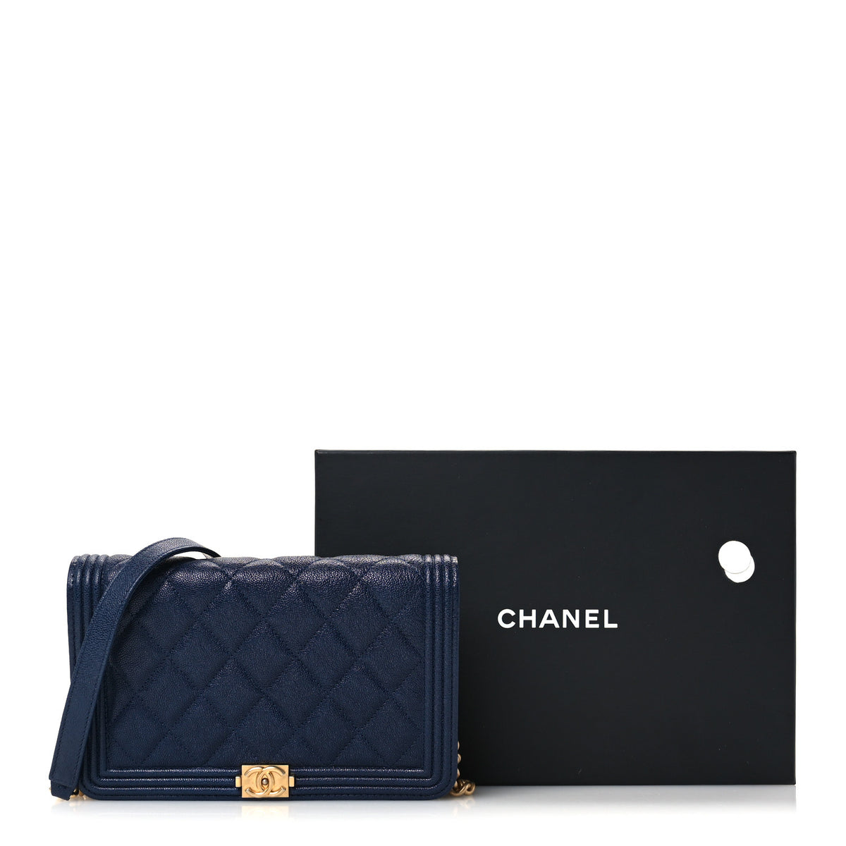 Caviar Quilted Boy Wallet On Chain WOC Navy