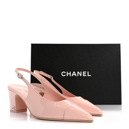 Chanel Patent Calfskin Cap Toe CC Slingback Pumps 39 Light Pink 10 of 10